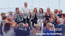  Presentation with old people - Slide set featuring soft-focus-at-old-people background and a navy blue colored foreground