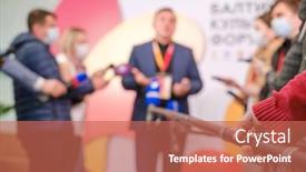  Presentation with journalist - PPT layouts with soft-focus-of-crop-journalist background and a coral colored foreground