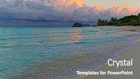  Presentation with morning show - PPT theme enhanced with soft light horizon - morning landscape on ocean shore background and a gray colored foreground