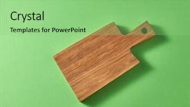  Presentation with wooden board empty table top - Amazing slide deck having soft shadows on a green backdrop and a seafoam green colored foreground