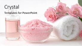  Presentation with pink rose petals on white - Amazing theme having soft simple - beautiful pink rose on white backdrop and a sky blue colored foreground