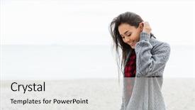  Presentation with simple - Presentation consisting of soft simple - positive woman looking down while background and a white colored foreground