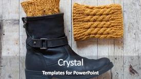  Presentation with leather year book - Audience pleasing theme consisting of soft skills - black leather boot and knitted backdrop and a tawny brown colored foreground