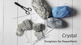  Presentation with needles - Cool new PPT theme with soft skills - knitting wool and knitting needles backdrop and a light gray colored foreground