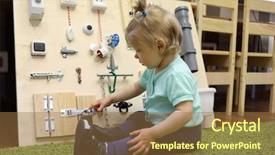  Presentation with children little child girl plays - PPT theme consisting of soft skills - little girl plays on carpet background and a tawny brown colored foreground