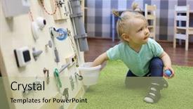  Presentation with eco green car - PPT theme with soft skills - little girl plays on green background and a mint green colored foreground