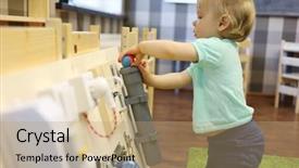 Presentation with children little child girl plays - Audience pleasing slide deck consisting of soft skills - little girl plays with ball backdrop and a coral colored foreground