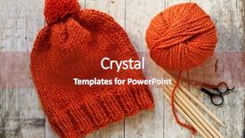 Presentation with needles - Cool new PPT theme with soft skills - wool orange hat knitting needles backdrop and a crimson colored foreground
