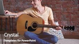  Presentation with man in suit guitar - Amazing slide set having soft skills - young man playing guitar backdrop and a tawny brown colored foreground