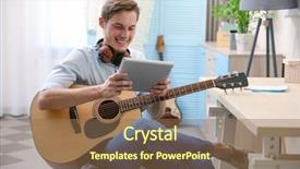  Presentation with guitar - PPT theme consisting of soft skills - young man with guitar background and a tawny brown colored foreground