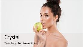  Presentation with indian woman face beauty - Theme having soft skin biting green apple background and a lemonade colored foreground