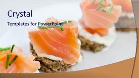  Presentation with cream cheese and fruit sandwich - Slides with soft starter - canapes with smoked salmon background and a sky blue colored foreground