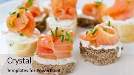  Presentation with salmon - PPT layouts consisting of soft starter - canapes with smoked salmon background and a coral colored foreground