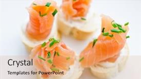  Presentation with salmon - Colorful PPT layouts enhanced with soft starter - canapes with smoked salmon backdrop and a coral colored foreground