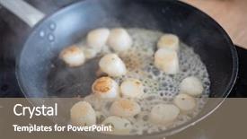  Presentation with frying - Slide deck having soft starter - chef frying scallops background and a  colored foreground