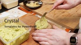  Presentation with cooking chef - Amazing slide deck having soft starter - chef is cooking bruschettas backdrop and a  colored foreground