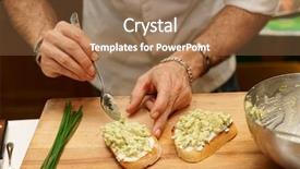  Presentation with little chef - PPT theme consisting of soft starter - chef is cooking bruschettas background and a  colored foreground