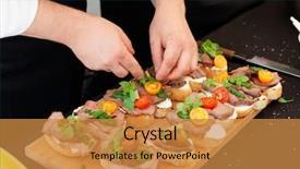 Presentation with for career chef - Colorful presentation design enhanced with soft starter - chef is making bruschettas backdrop and a  colored foreground