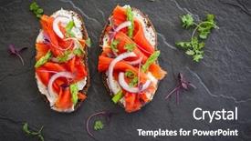  Presentation with risk management top view - Presentation theme having soft starter - sandwiches with smoked salmon background and a dark gray colored foreground