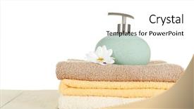  Presentation with soft white flower - Slide set having soft towels with dispenser and flower isolated on white background and a white colored foreground