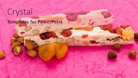  Presentation with candied fruit - PPT theme featuring soft-turron-blocks-with-candied background and a coral colored foreground