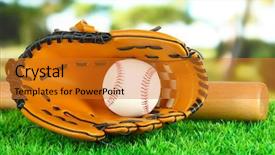  Presentation with mlb baseball in a glove - Theme having softball field - baseball glove bat and ball background and a gold colored foreground