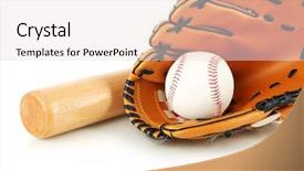  Presentation with mlb baseball in a glove - Cool new PPT theme with softball field - baseball glove bat and ball backdrop and a white colored foreground