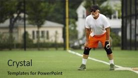  Presentation with base - Slide deck consisting of softball field - senior man on first base background and a yellow colored foreground