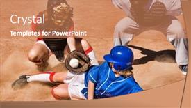  Presentation with softball - Audience pleasing PPT theme consisting of softball-player-sliding-into-home backdrop and a coral colored foreground