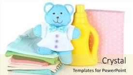  Presentation with clothes washing powder - Colorful presentation design enhanced with softener dryer and washing powder backdrop and a yellow colored foreground