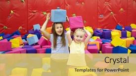  Presentation with colorful - Presentation theme featuring softly - little smiling girls sitting background and a yellow colored foreground