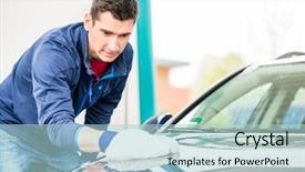  Presentation with car wash - PPT layouts having softservices - hard-working young man polishing car background and a mint green colored foreground