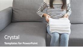  Presentation with textile terry towel - Beautiful slides featuring softservices - housewife folding white towel backdrop and a gray colored foreground