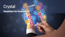  Presentation with application - Beautiful slide set featuring software applications - female hand using smartphone backdrop and a ocean colored foreground