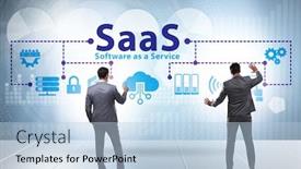  Presentation with saas - Audience pleasing slide set consisting of software-as-a-service-saas backdrop and a light blue colored foreground
