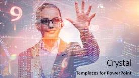  Presentation with software - PPT theme with software code - businesswoman of digital age background and a light blue colored foreground