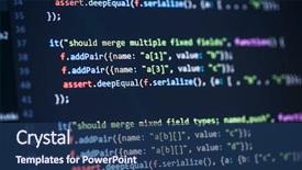  Presentation with computer software - PPT layouts featuring software computer programming code background and a ocean colored foreground