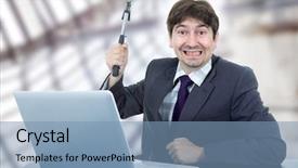  Presentation with software - Slides having software desihn - young crazy business man background and a teal colored foreground