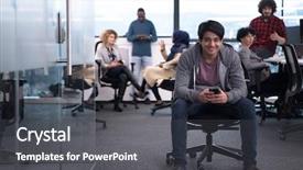  Presentation with creative writing - Cool new PPT theme with software developer using mobile phone backdrop and a dark gray colored foreground