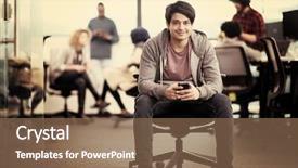  Presentation with developer - Amazing presentation design having software developer using mobile phone backdrop and a violet colored foreground