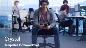  Presentation with creative writing - Beautiful PPT layouts featuring software developer using mobile phone backdrop and a ocean colored foreground