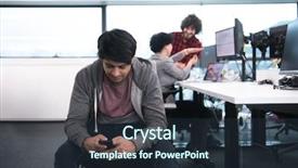  Presentation with creative writing - PPT theme consisting of software developer using mobile phone background and a  colored foreground