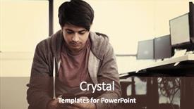  Presentation with creative writing - PPT theme consisting of software developer using mobile phone background and a  colored foreground