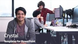  Presentation with creative writing - Slide deck featuring software developer using mobile phone background and a dark gray colored foreground