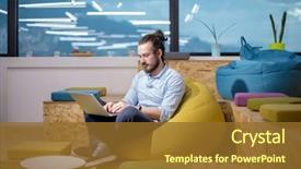  Presentation with computer software - Presentation design enhanced with software developer writing programming code background and a tawny brown colored foreground