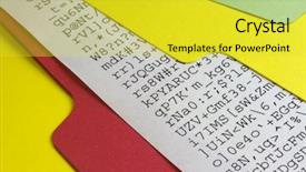  Presentation with computer software - Colorful theme enhanced with software fault - gibberish document meaningless computer printout backdrop and a  colored foreground