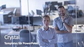  Presentation with employees working together - Cool new theme with software help desk - business couple working together backdrop and a ocean colored foreground