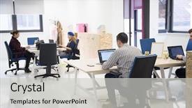  Presentation with group - Cool new slide set with software help desk - startup business people group working backdrop and a light gray colored foreground