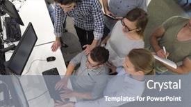  Presentation with team group - Theme with software help desk - startup business people group working background and a gray colored foreground