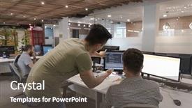  Presentation with problem solution - Theme enhanced with software help desk - startup business people group working background and a tawny brown colored foreground